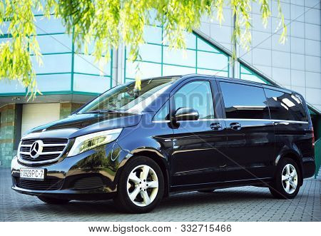 Belarus, Brest - June 03, 2019: Mercedes-benz V-class, Front View. Photographing A Modern Car In The