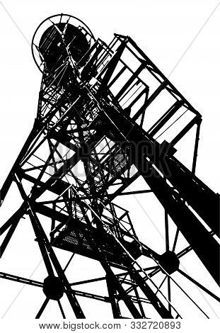 Silhouette Of An Old Sentinel Tower On A White Isolated Background