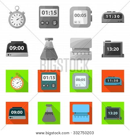 Isolated Object Of Clock And Equipment Sign. Set Of Clock And Count Vector Icon For Stock.