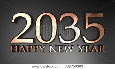 2035 Happy New Year Copper Write On Black Background - 3d Rendering Illustration