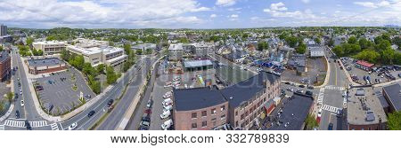 Malden City Aerial View Panorama On Centre Street In Downtown Malden, Massachusetts, Usa.