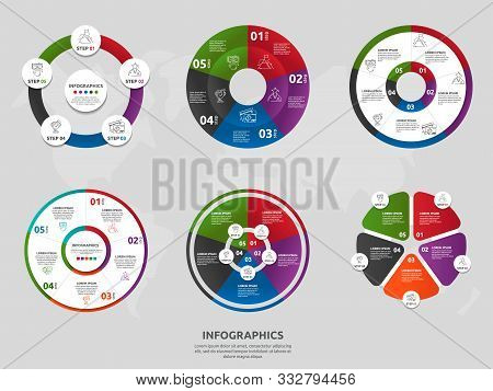 Vector Template Circle And Sector Infographics. Set Business Concept With 5 Options. Used For Conten