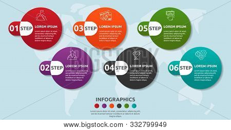 Vector Flat Template Circle Infographics. Business Concept With 6 Options And Parts. Six Steps For C