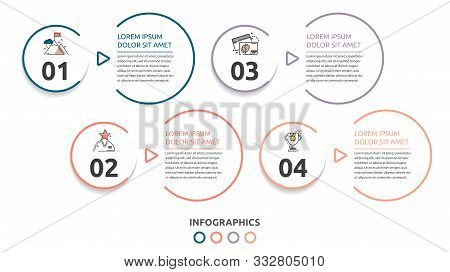 Vector Flat Infographic Template. Line Circles With Text And Icons For Four Diagrams, Graph, Flowcha
