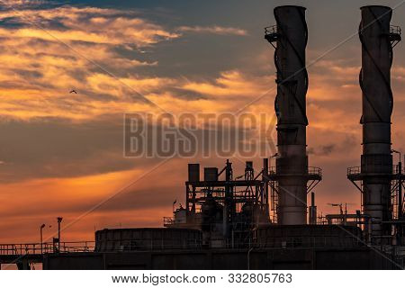 Gas Turbine Electrical Power Plant. Energy For Support Factory In Industrial Estate. Natural Gas Tan