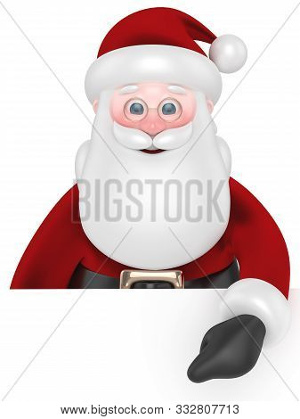 3d Render Of Santa Claus Pointing On Billboard Isolated Over White Background