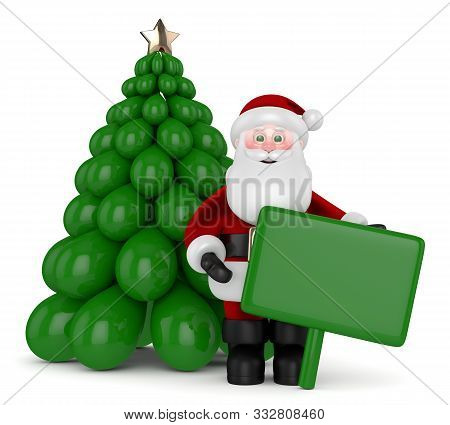 3d Render Of Santa Claus With Billboard Isolated Over White Background