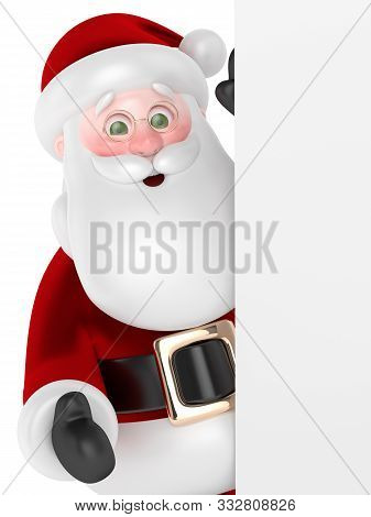 3d Render Of Santa Claus With Billboard Over White Background