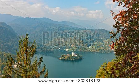 Incredible View Of Beautiful Autumn Lake Bled. 4k Footage