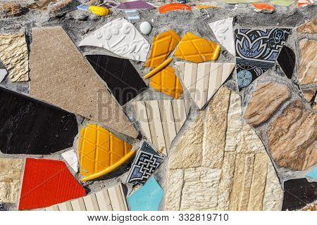 Colorful Ceramic Mosaic Floor Or Wall. Creative Recycled Idea. Modern Bathroom Or Kitchen Floor Desi