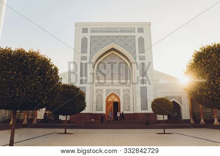 Beautiful White Minor Mosque In Tashkent On A Sunny Day, Uzbekistan.