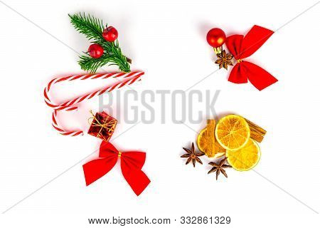 New Years Background. Christmas Decoration Isolated On White. Xm