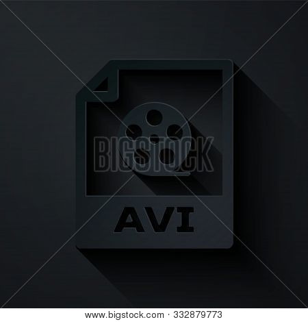 Paper Cut Avi File Document. Download Avi Button Icon Isolated On Black Background. Avi File Symbol.