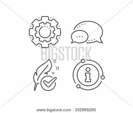 Hypoallergenic Tested Line Icon. Chat Bubble, Info Sign Elements. Feather Sign. No Synthetic Symbol.