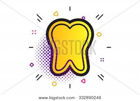 Tooth Enamel Protection Sign Icon. Halftone Dots Pattern. Dental Toothpaste Care Symbol. Healthy Tee