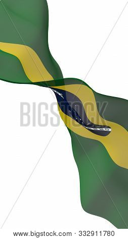 Waving Flag Of Brazil. Ordem E Progresso. Order And Progress. Rio De Janeiro. South America. State S