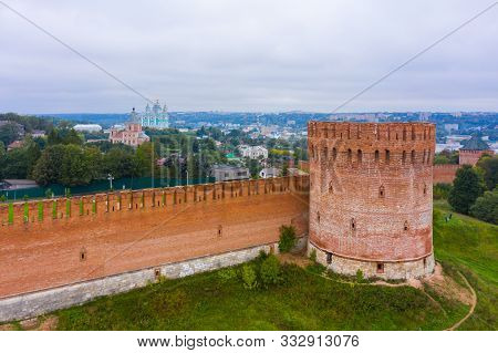 Towers Of Smolensk Fortress Wall. The Southern Wall Of The Smolensk Kremlin And A Panorama Of The Ci
