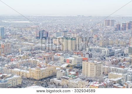 Rostov-on-don, Russia - January 2019: City Center In Winter, View From Above
