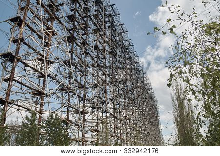 Large Antenna Field. Soviet Radar System Duga At Chernobyl Nuclear Power Plant. Abm Missile Defense.