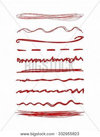 Set Of Underscores Drawn By Hand. Collection Of Rough Underlines. Sketch, Doodle, Scribble. Vector I