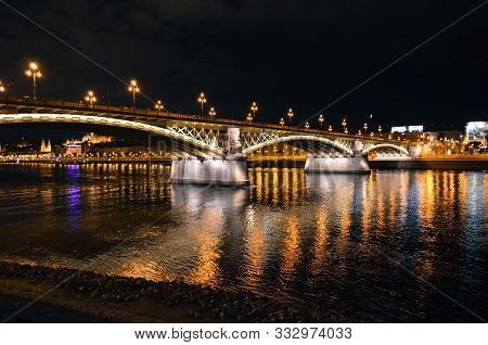 Margit (margaret) Bridge And The Danube River. Night View. Budapest, Hungary