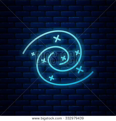 Glowing Neon Black Hole Icon Isolated On Brick Wall Background. Space Hole. Collapsar. Vector Illust