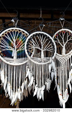 Dream Catchers In The Shop, Close Up Of Dream Catchers.