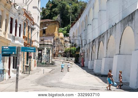 Rio De Janeiro, Brazil- October 13, 2019: Street And Arches At Lapa Neighborhood In Rio De Janeiro, 