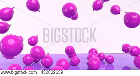 Scattered Balloons On A Colored Background - 3d Render