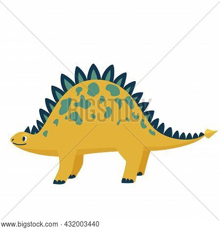 Cute Baby Dinosaur Stegosaurus Isolated On White Background. Kid Character Dino Monster For Cool Nur