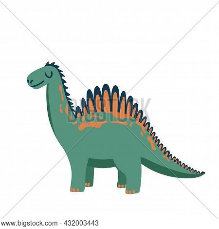 Cute Baby Dinosaur Isolated On White Background. Kid Character Dino Monster For Cool Nursery Prints
