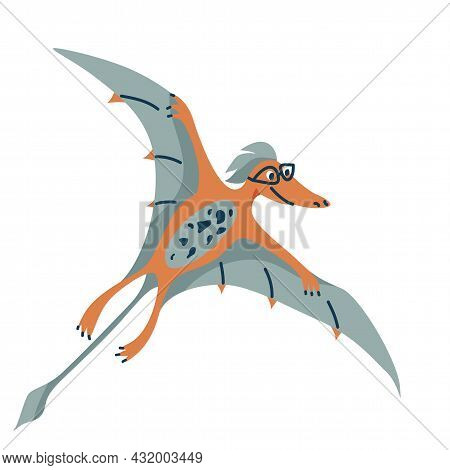 Cute Baby Dinosaur Pteranodon Isolated On White Background. Kid Character Dino Monster For Cool Nurs