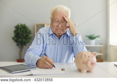 Elderly Concentraited Tired Man Thinking About Saving Pension