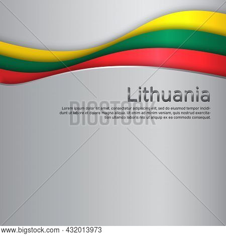 Abstract Waving Lithuania Flag. Paper Cut. Creative Metal Background For Design Of Patriotic Holiday