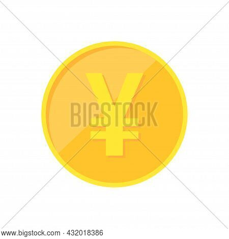 Yen Coin. Japanese Yen Gold Coin Isolated On White Background. Vector Illustration