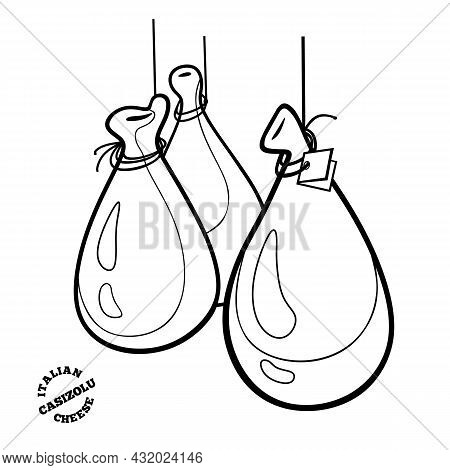 Italian Cheese Casizolu. Outline Doodle Style Illustration On White Background For Cafe, Bakery, Res