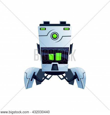 Futuristic Ai Robot With Big Display And Folding Legs With Grabs Isolated Realistic Icon. Vector Art