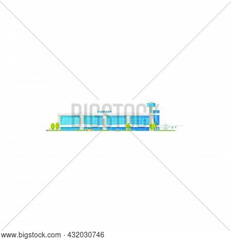 Control Tower And Airport Building Isolated Glass Construction Icon. Vector Passenger And Cargo Plan