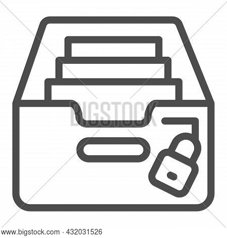 Box With Files, Arhival Documents And Lock Line Icon, Security Concept, Secured Data Vector Sign On 