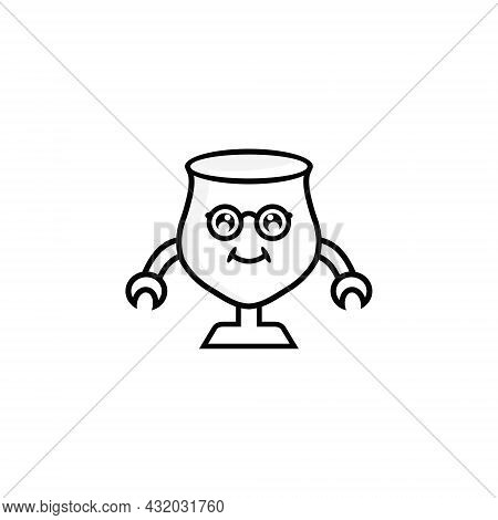 Wine Glass With Robot Vector Logo Design Illustration. Robot Character. Robot Icon.