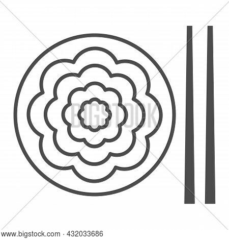 Fried Yakisoba Noodles Thin Line Icon, Asian Food Concept, Chinese Noodle Stir Fry Dish Vector Sign 
