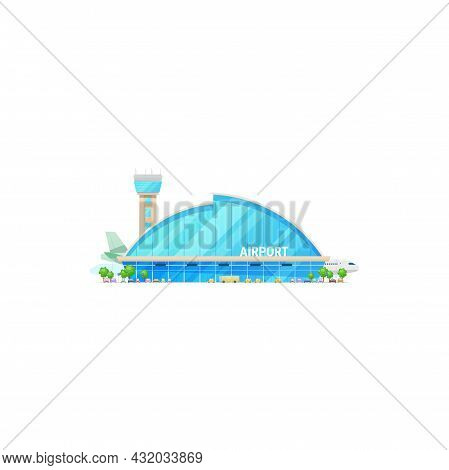 Concourse Airport Building Isolated City Airport Facade, Taxis And Buses, Sky Harbor. Vector Termina
