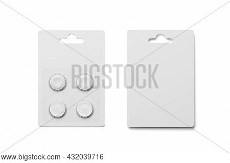 Blank Button Lithium Cell Cr2032 Battery Pack Mock-up, Front And Back, Isolated On White . 3d Render