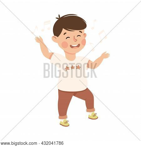 Energetic Boy Dancing Moving To Music Rythm Vector Illustration