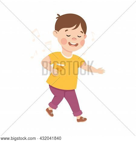Energetic Boy Dancing Moving To Music Rythm Vector Illustration
