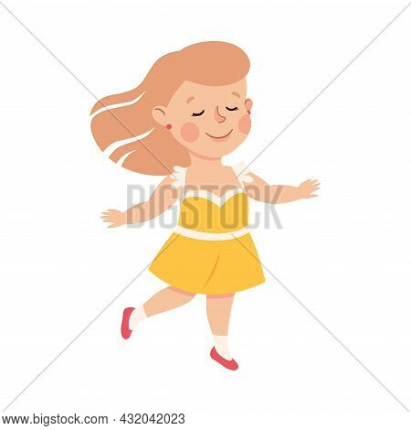 Energetic Girl Dancing Moving To Music Rythm Vector Illustration