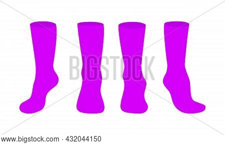 Purple Socks Template Mockup Flat Style Design Vector Illustration Set Isolated On White Background.