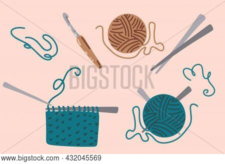 Hygge Evening For Knitting. Handmade Work. World Knitting Day In Public Places, Balls Of Yarn For Kn
