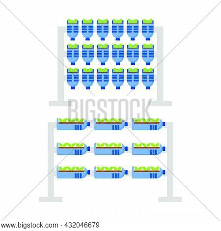 Plastic Botle As Planting Media. Plastic Waste Recycle. Urban Farming Illustration.