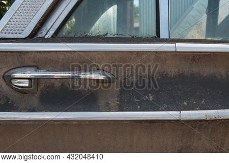 Close Up Of A Door Buckle Of An Old Rusty Car